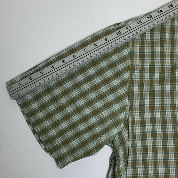 Guess Jeans Mens Short Sleeved Shirt Green Brown Checkered Cotton Size Large - Picture 10 of 10